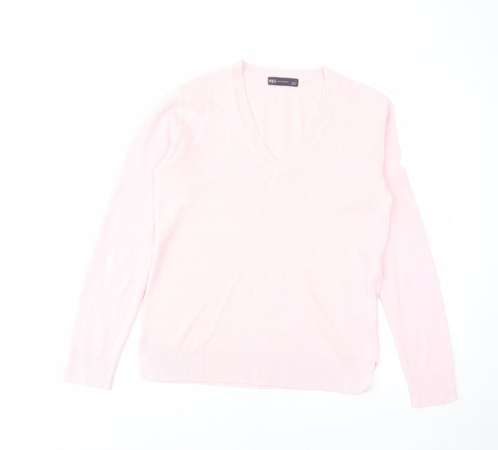 Marks and Spencer Womens Pink V-Neck Acrylic Pullover Jumper Size 8