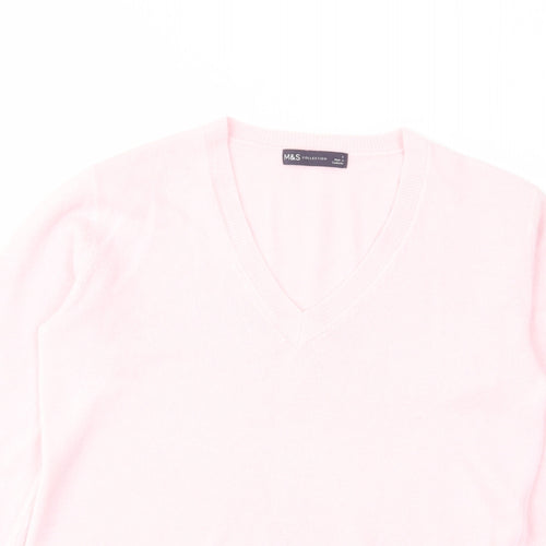 Marks and Spencer Womens Pink V-Neck Acrylic Pullover Jumper Size 8