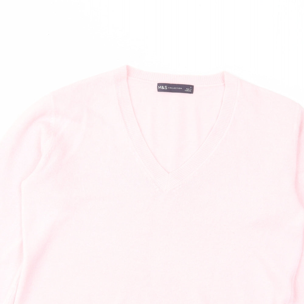 Marks and Spencer Womens Pink V-Neck Acrylic Pullover Jumper Size 8