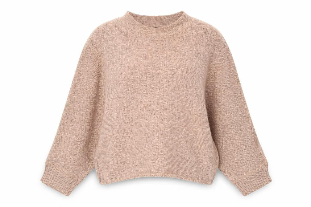 Front view of River Island women’s brown round neck striped polyester jumper, size S