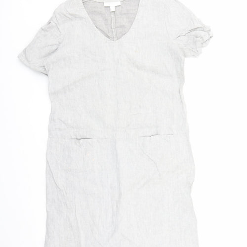 The White Company Womens Grey Herringbone Linen A-Line Size 10 V-Neck Pullover