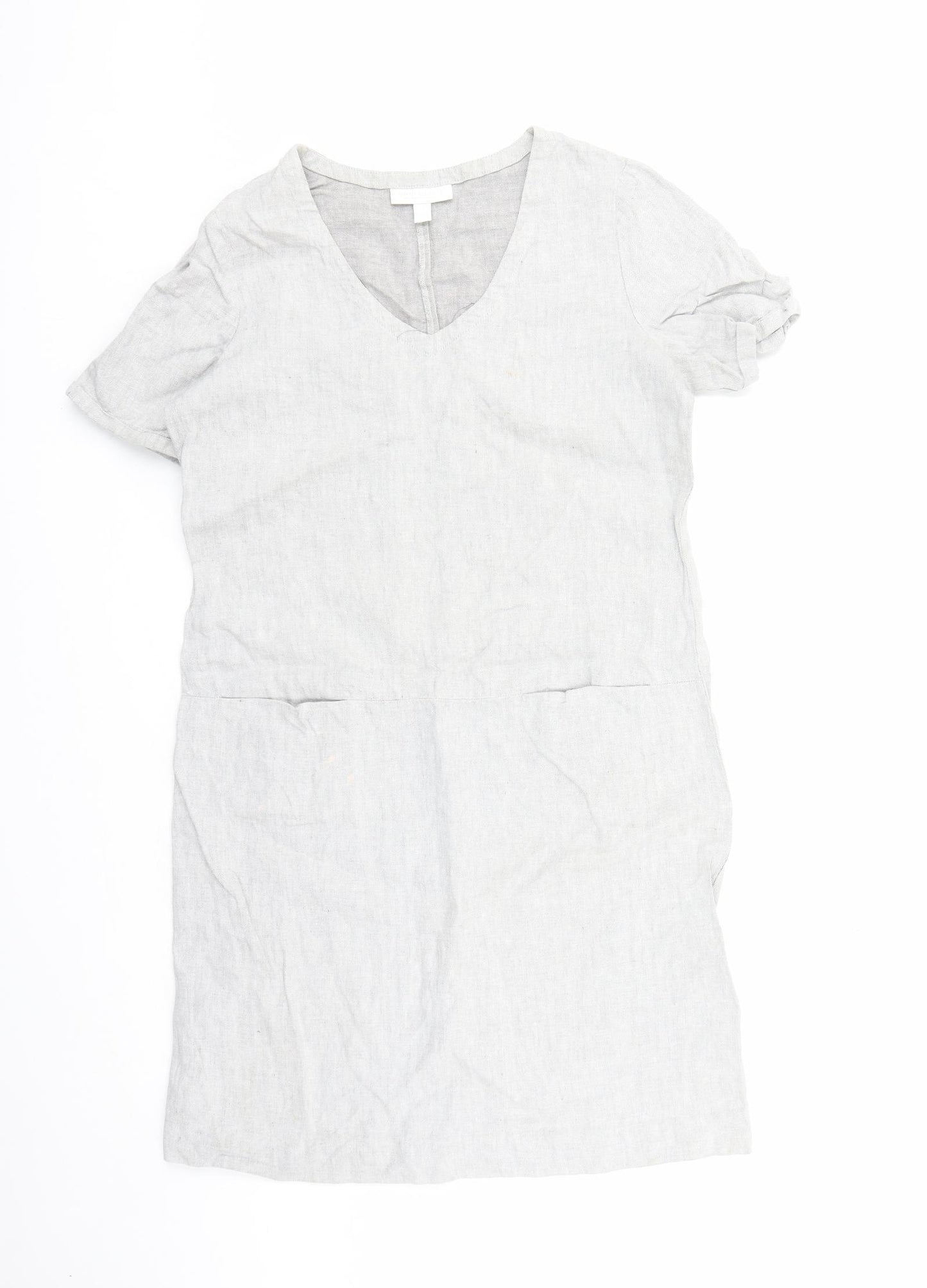 The White Company Womens Grey Herringbone Linen A-Line Size 10 V-Neck Pullover