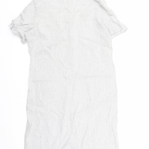 The White Company Womens Grey Herringbone Linen A-Line Size 10 V-Neck Pullover