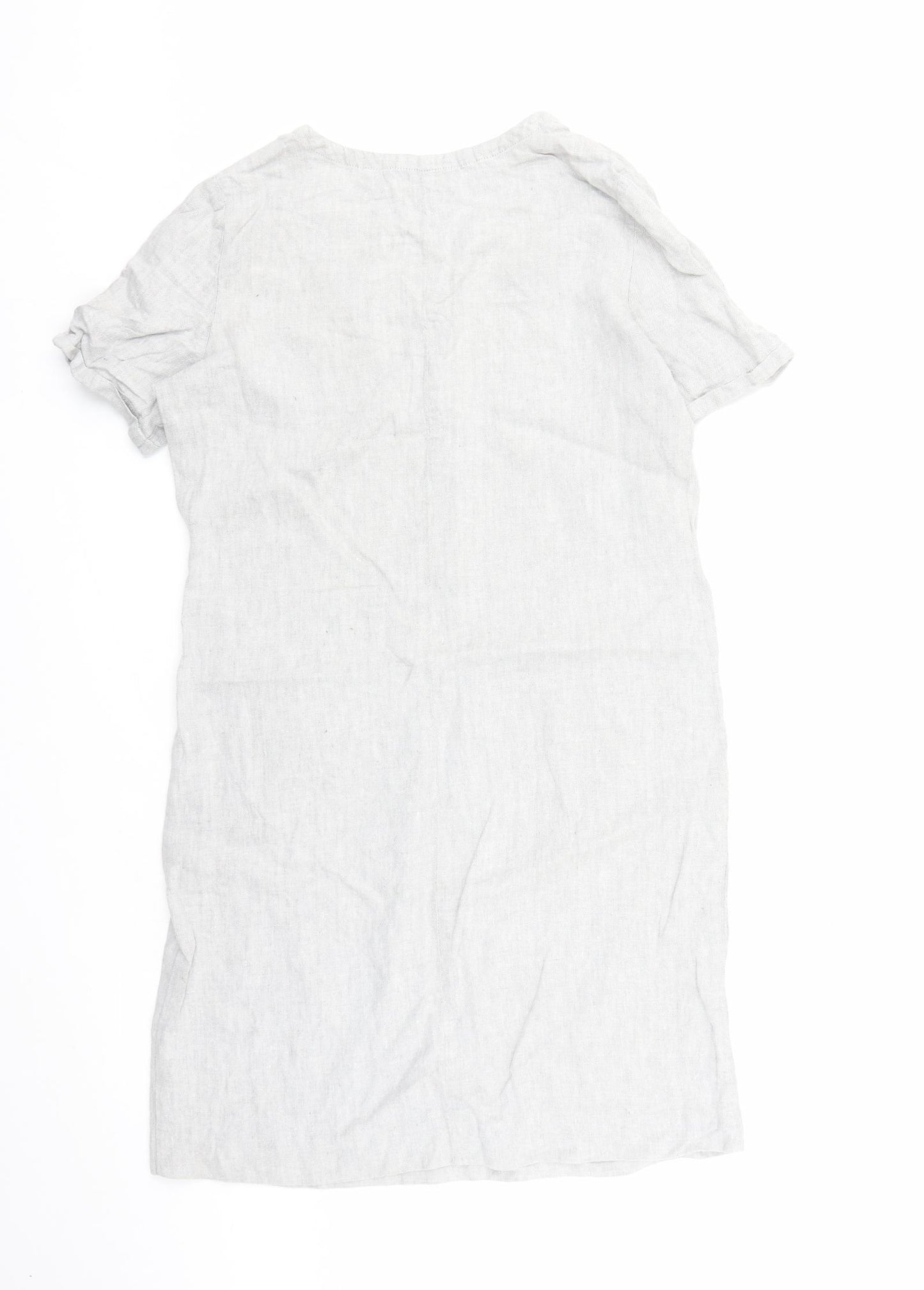 The White Company Womens Grey Herringbone Linen A-Line Size 10 V-Neck Pullover
