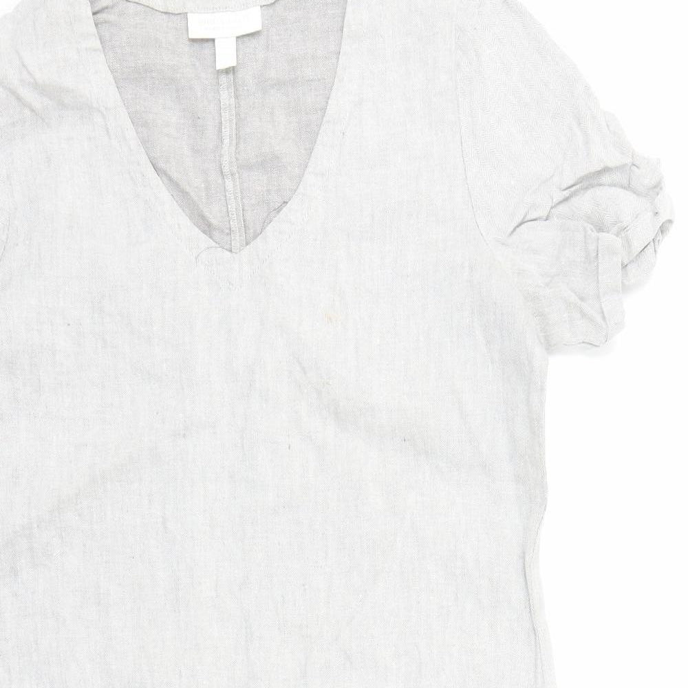 The White Company Womens Grey Herringbone Linen A-Line Size 10 V-Neck Pullover