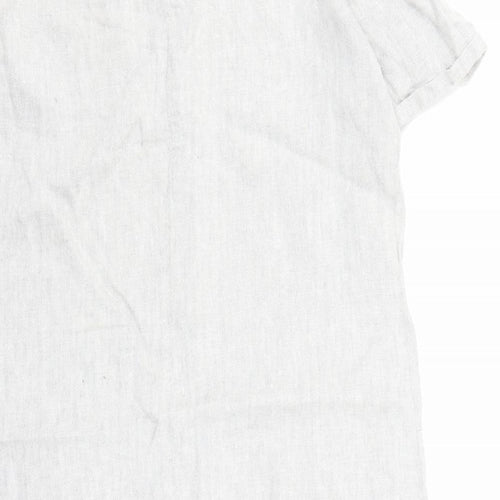 The White Company Womens Grey Herringbone Linen A-Line Size 10 V-Neck Pullover