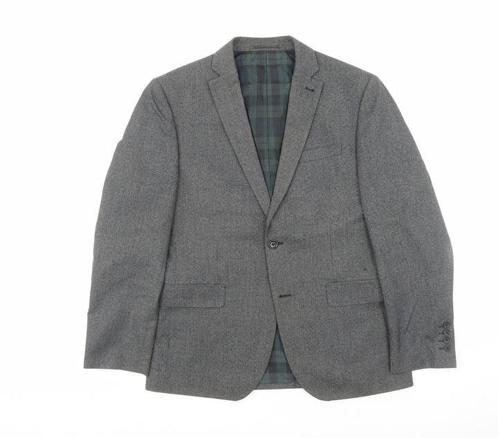 NEXT Mens Grey Geometric Polyester Jacket Suit Jacket Size 40 Regular