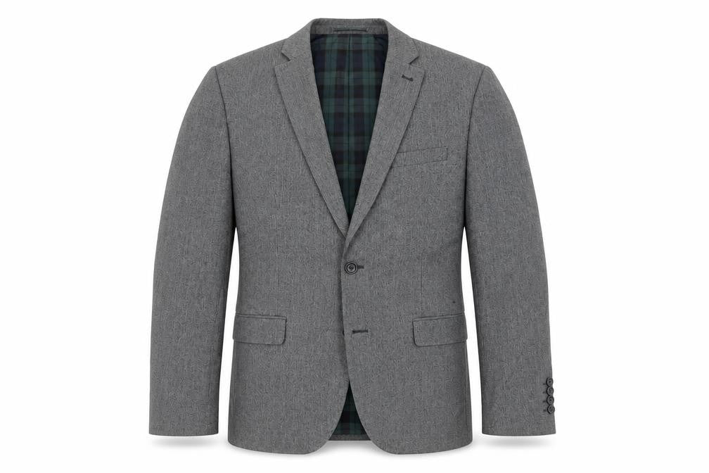 Front view of Next men’s grey geometric polyester jacket suit jacket, size 40, regular