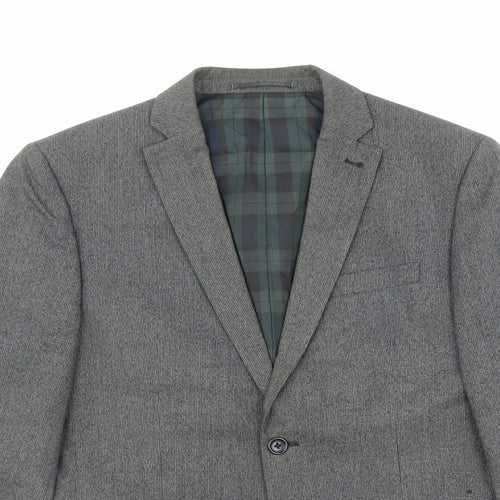 NEXT Mens Grey Geometric Polyester Jacket Suit Jacket Size 40 Regular