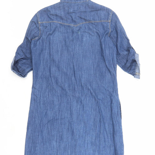 Mango Womens Blue Cotton Shirt Dress Size S Collared Snap
