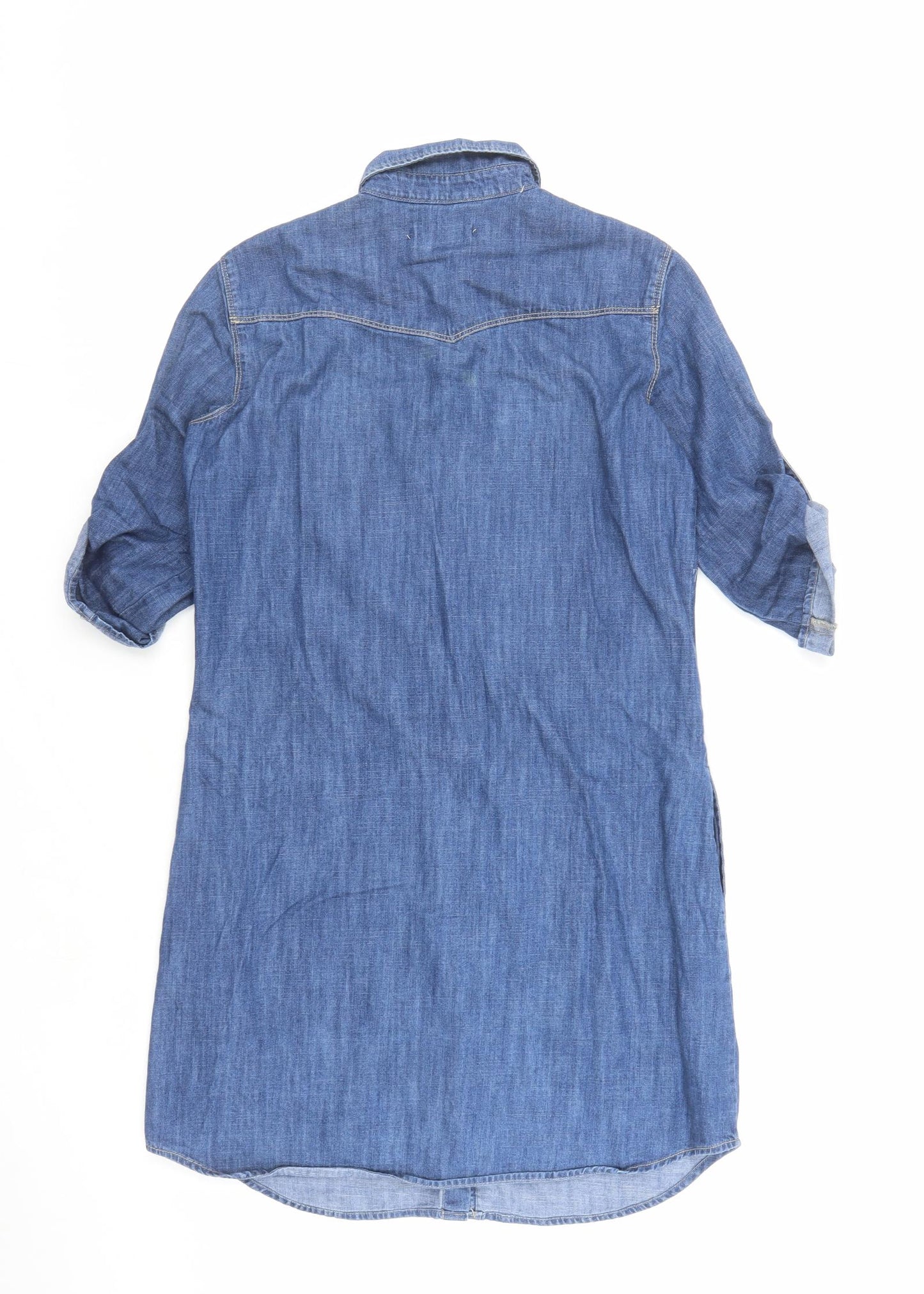 Mango Womens Blue Cotton Shirt Dress Size S Collared Snap