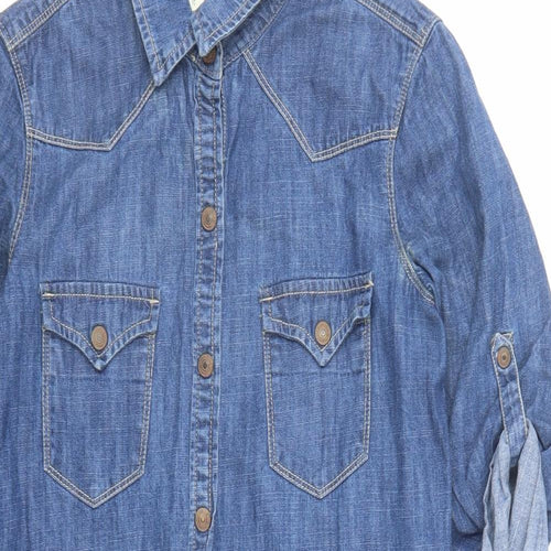 Mango Womens Blue Cotton Shirt Dress Size S Collared Snap