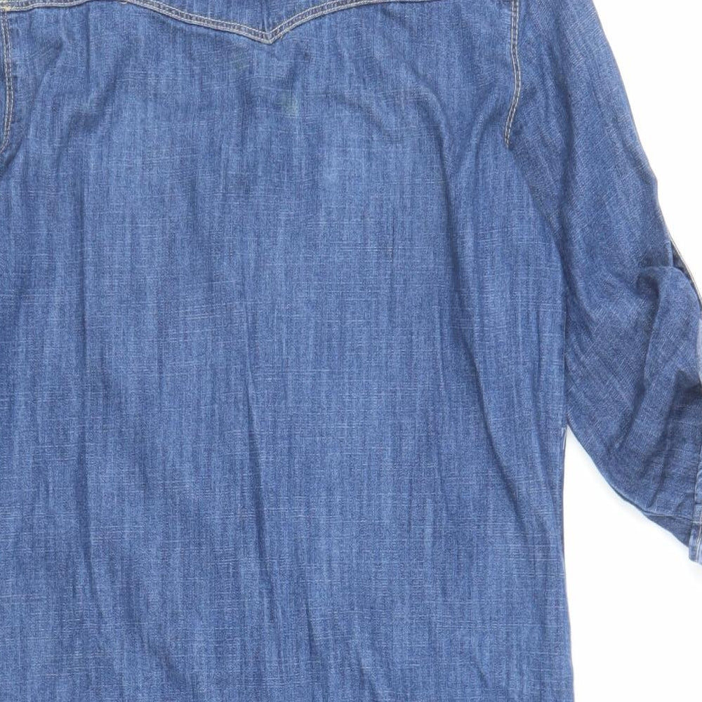 Mango Womens Blue Cotton Shirt Dress Size S Collared Snap