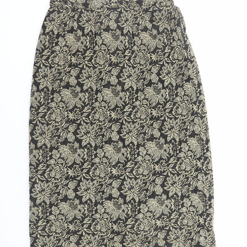 Tricosa Womens Gold Floral Polyester A-Line Skirt Size 26 in Zip