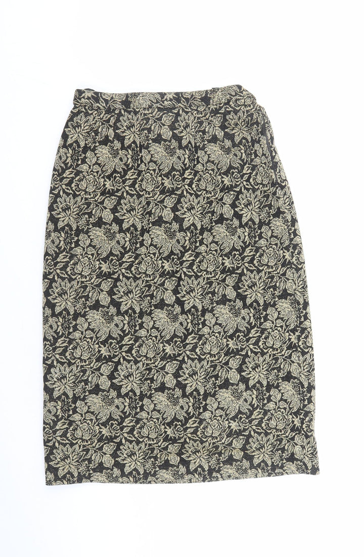 Tricosa Womens Gold Floral Polyester A-Line Skirt Size 26 in Zip