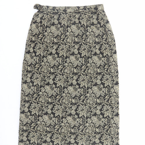 Tricosa Womens Gold Floral Polyester A-Line Skirt Size 26 in Zip