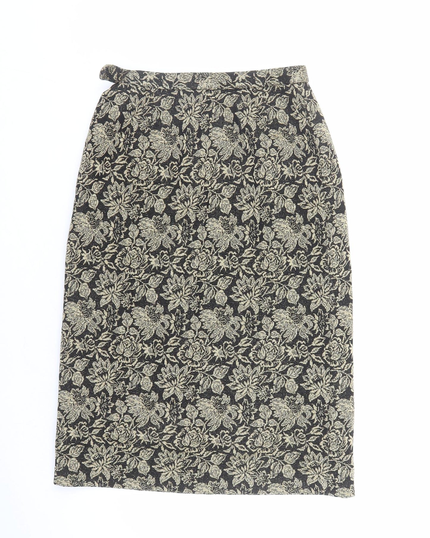 Tricosa Womens Gold Floral Polyester A-Line Skirt Size 26 in Zip