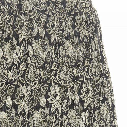 Tricosa Womens Gold Floral Polyester A-Line Skirt Size 26 in Zip