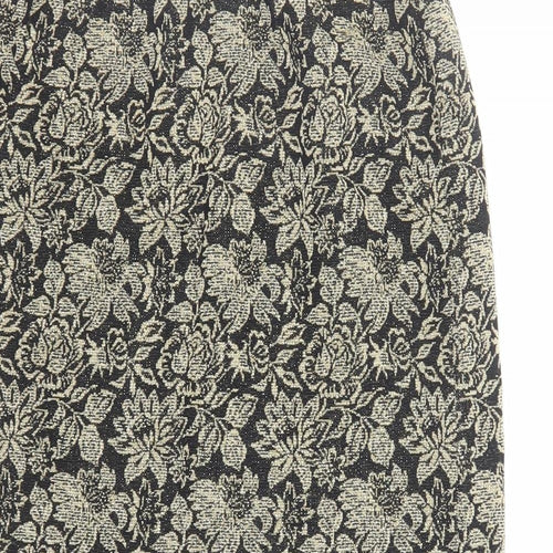 Tricosa Womens Gold Floral Polyester A-Line Skirt Size 26 in Zip