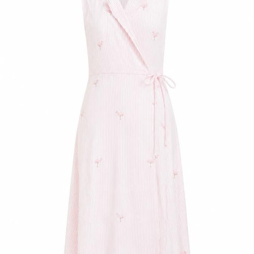Nikki Valentine Womens Pink Striped Cotton Wrap Dress Size 6 Collared Tie - Flamingo