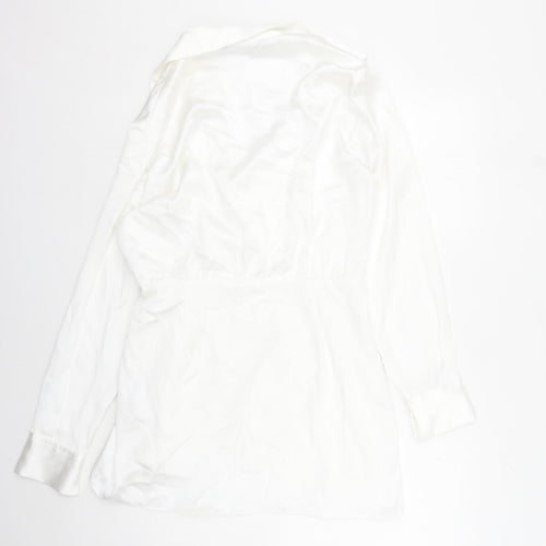 Zara Womens White Polyester Shirt Dress Size L Collared Zip
