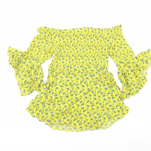 River Island Womens Yellow Floral Viscose Basic Blouse Size 12 Off the Shoulder