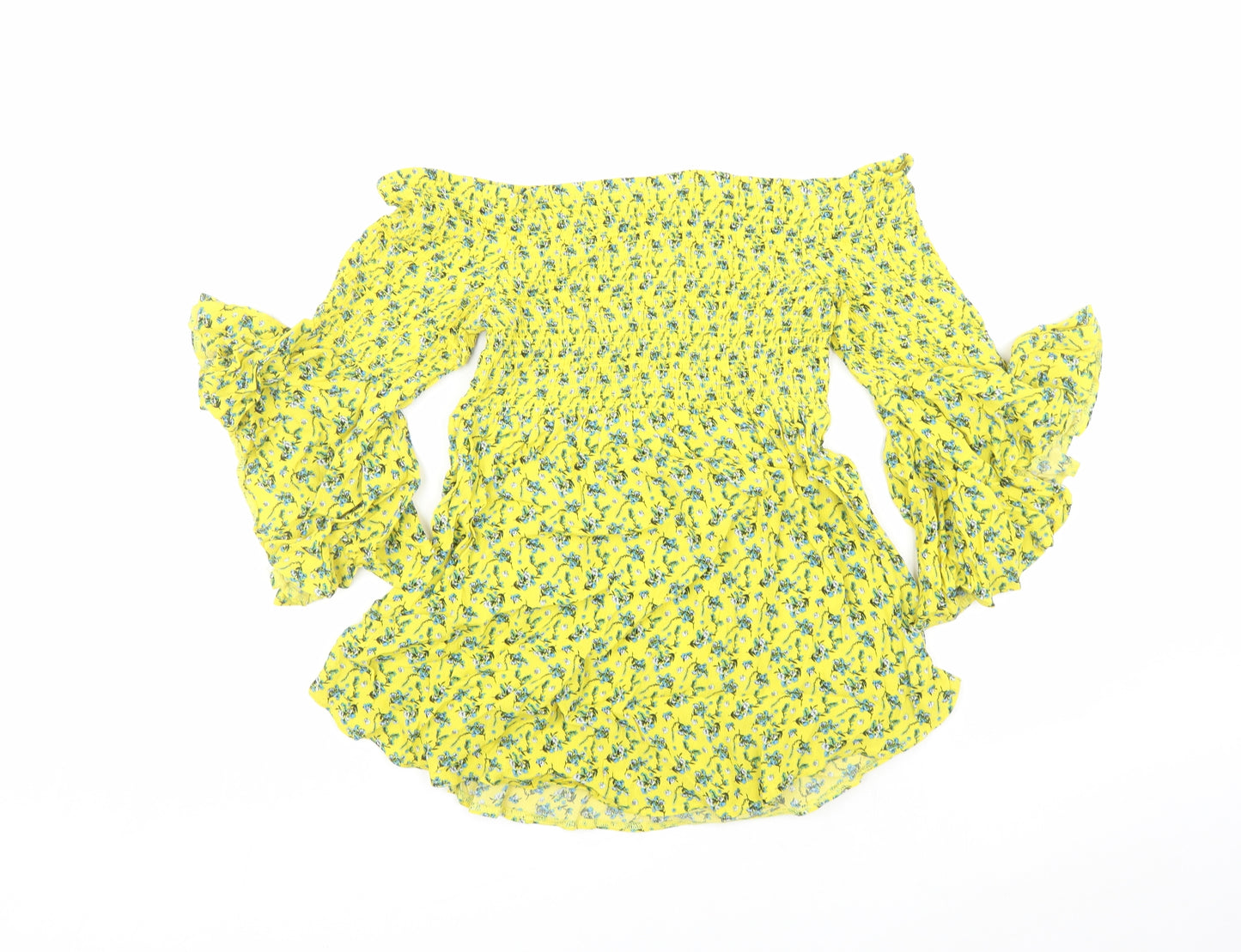 River Island Womens Yellow Floral Viscose Basic Blouse Size 12 Off the Shoulder