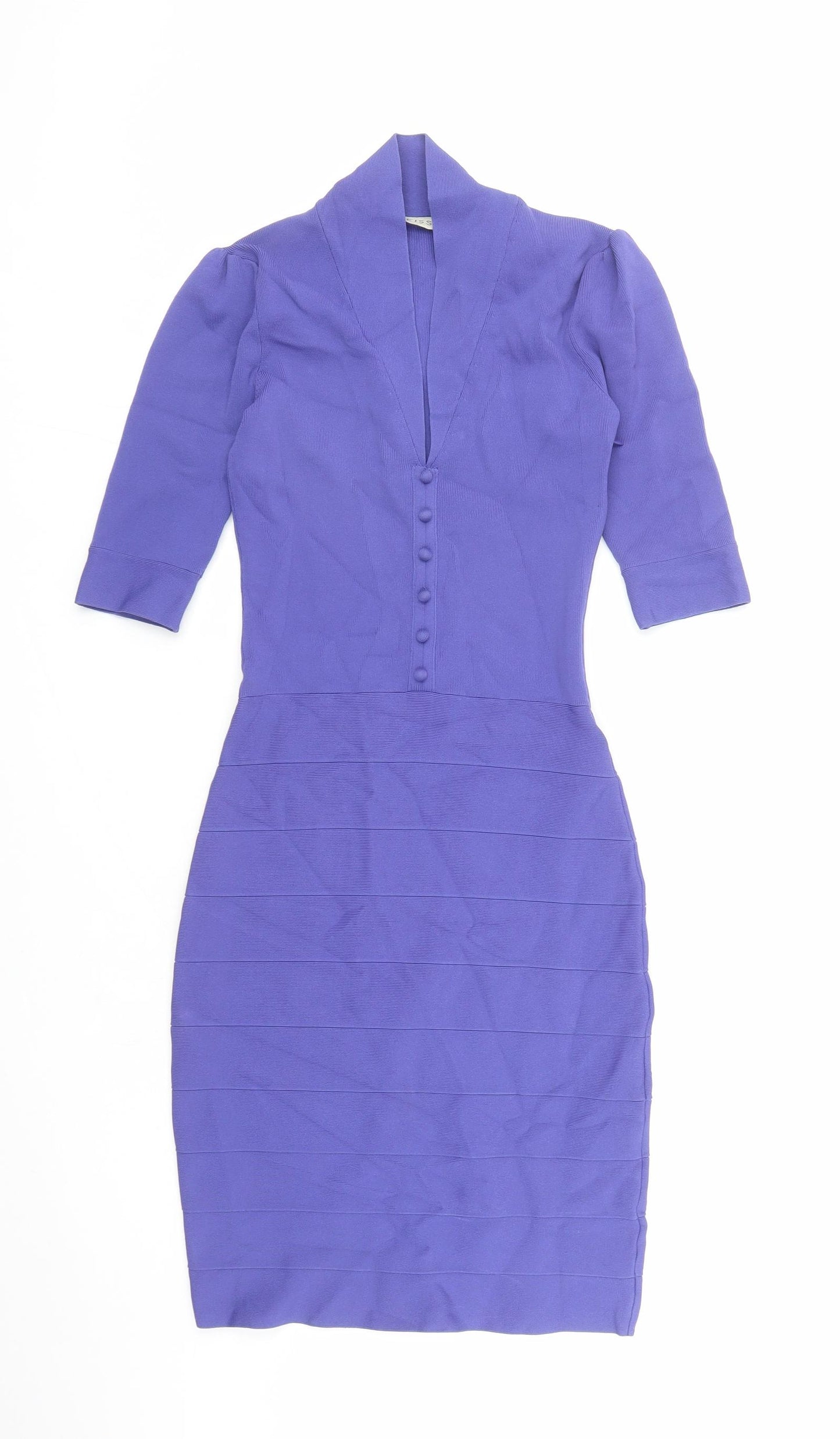 Reiss Womens Purple Viscose Bodycon Size XS V-Neck Zip