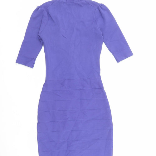 Reiss Womens Purple Viscose Bodycon Size XS V-Neck Zip