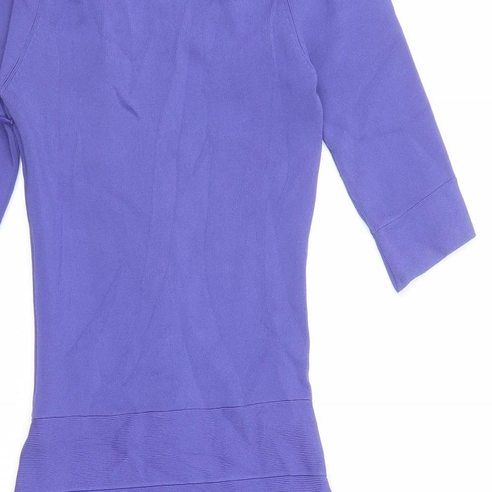 Reiss Womens Purple Viscose Bodycon Size XS V-Neck Zip
