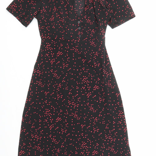 Nasty Gal Womens Black Geometric Polyester A-Line Size 6 V-Neck Zip