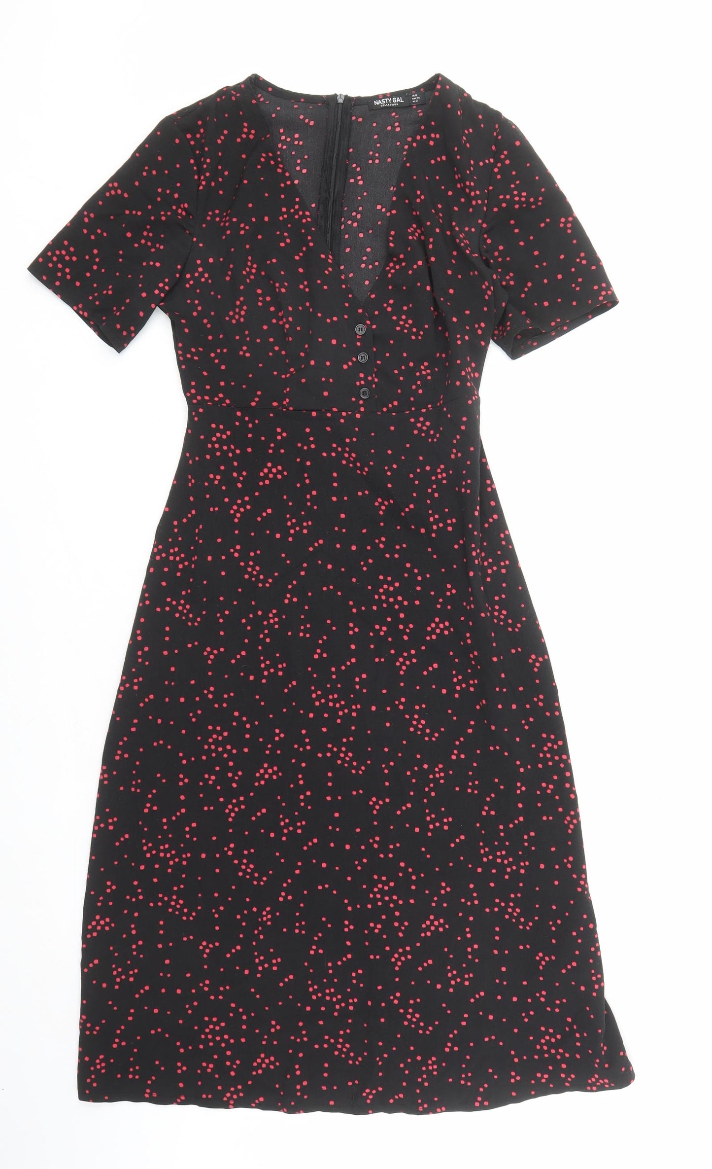 Nasty Gal Womens Black Geometric Polyester A-Line Size 6 V-Neck Zip