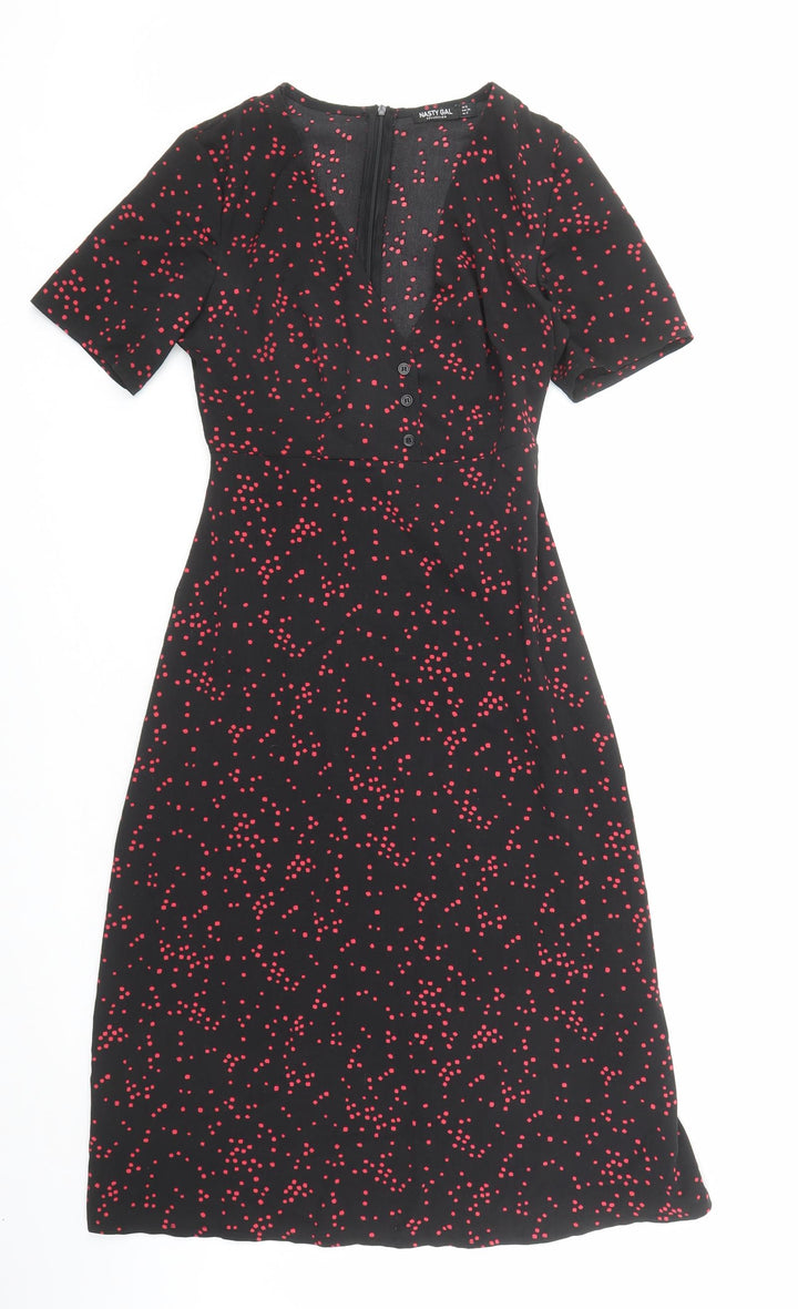 Nasty Gal Womens Black Geometric Polyester A-Line Size 6 V-Neck Zip