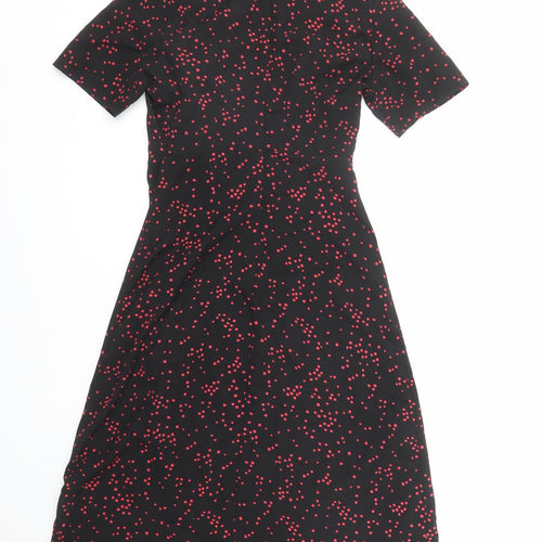 Nasty Gal Womens Black Geometric Polyester A-Line Size 6 V-Neck Zip