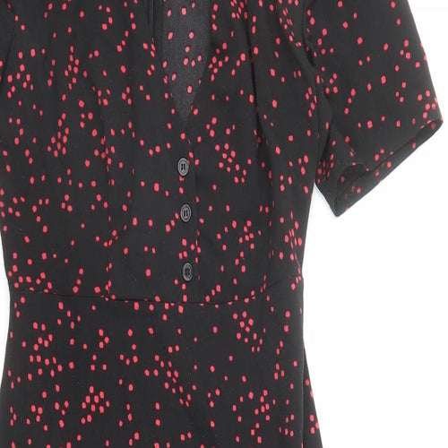 Nasty Gal Womens Black Geometric Polyester A-Line Size 6 V-Neck Zip