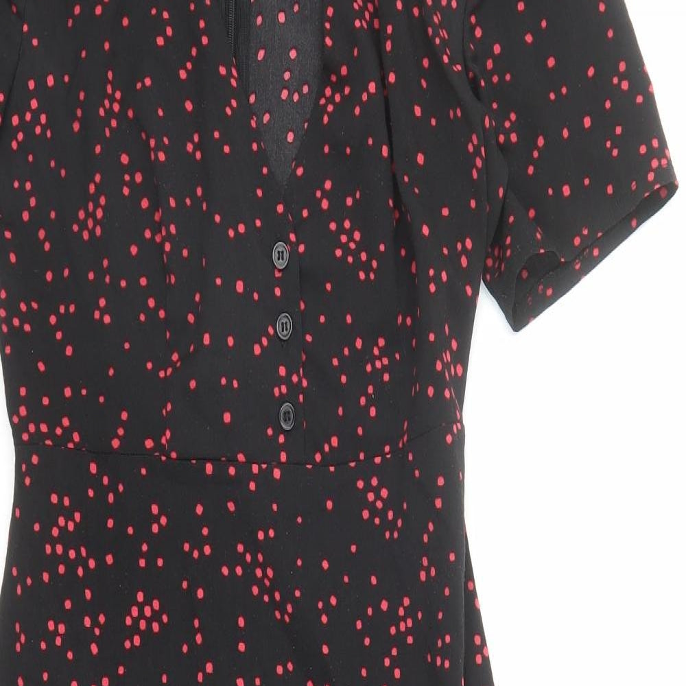 Nasty Gal Womens Black Geometric Polyester A-Line Size 6 V-Neck Zip