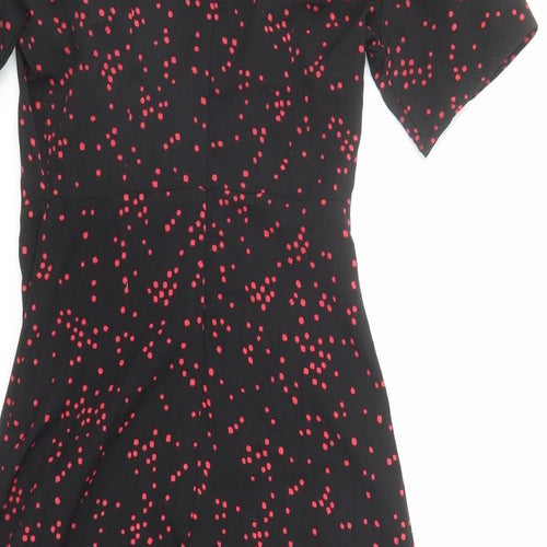 Nasty Gal Womens Black Geometric Polyester A-Line Size 6 V-Neck Zip