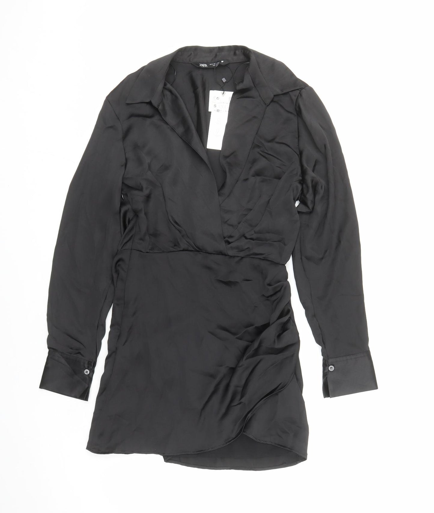 Zara Womens Black Polyester A-Line Size S Collared Zip