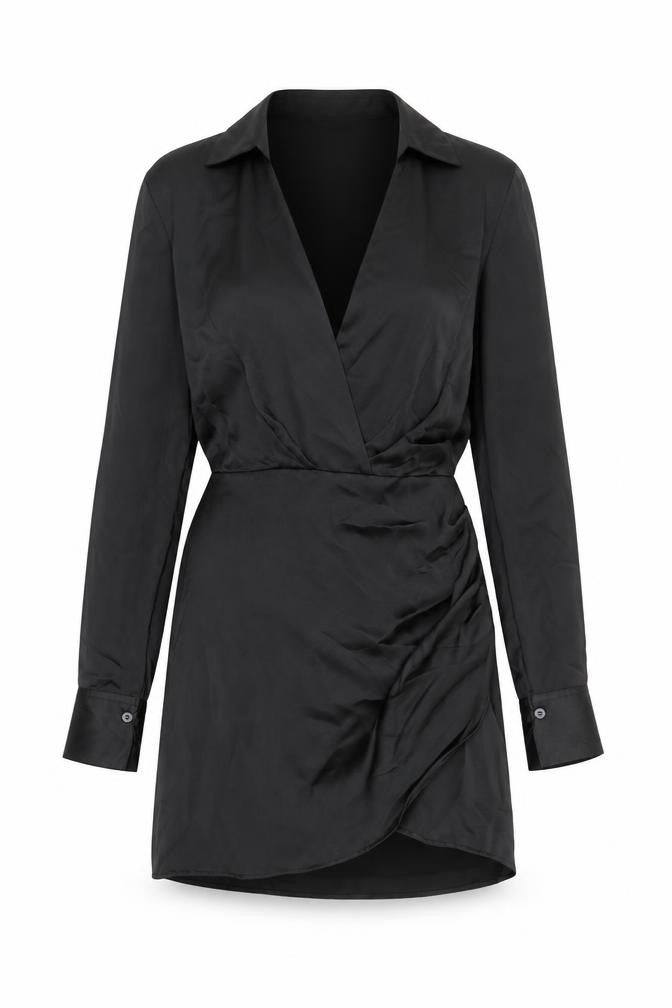 Front view of Zara women’s black polyester a-line, size S, collared zip