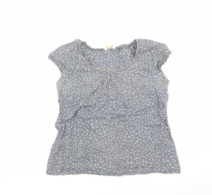 Monsoon Womens Grey Polka Dot Cotton Basic Blouse Size 12 Round Neck