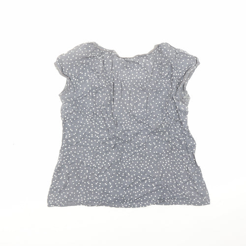Monsoon Womens Grey Polka Dot Cotton Basic Blouse Size 12 Round Neck