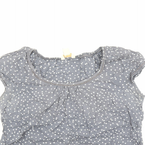 Monsoon Womens Grey Polka Dot Cotton Basic Blouse Size 12 Round Neck