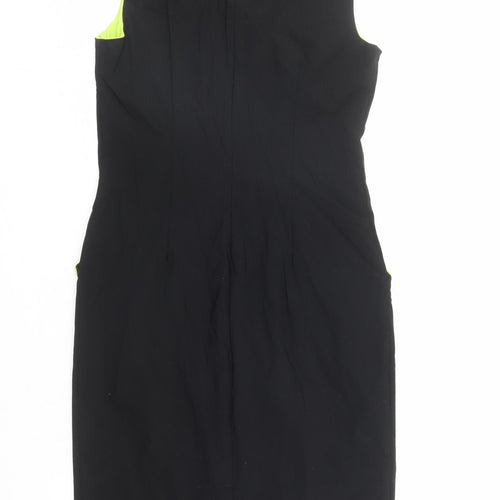 Roman Womens Black Viscose Shift Size 12 V-Neck Zip