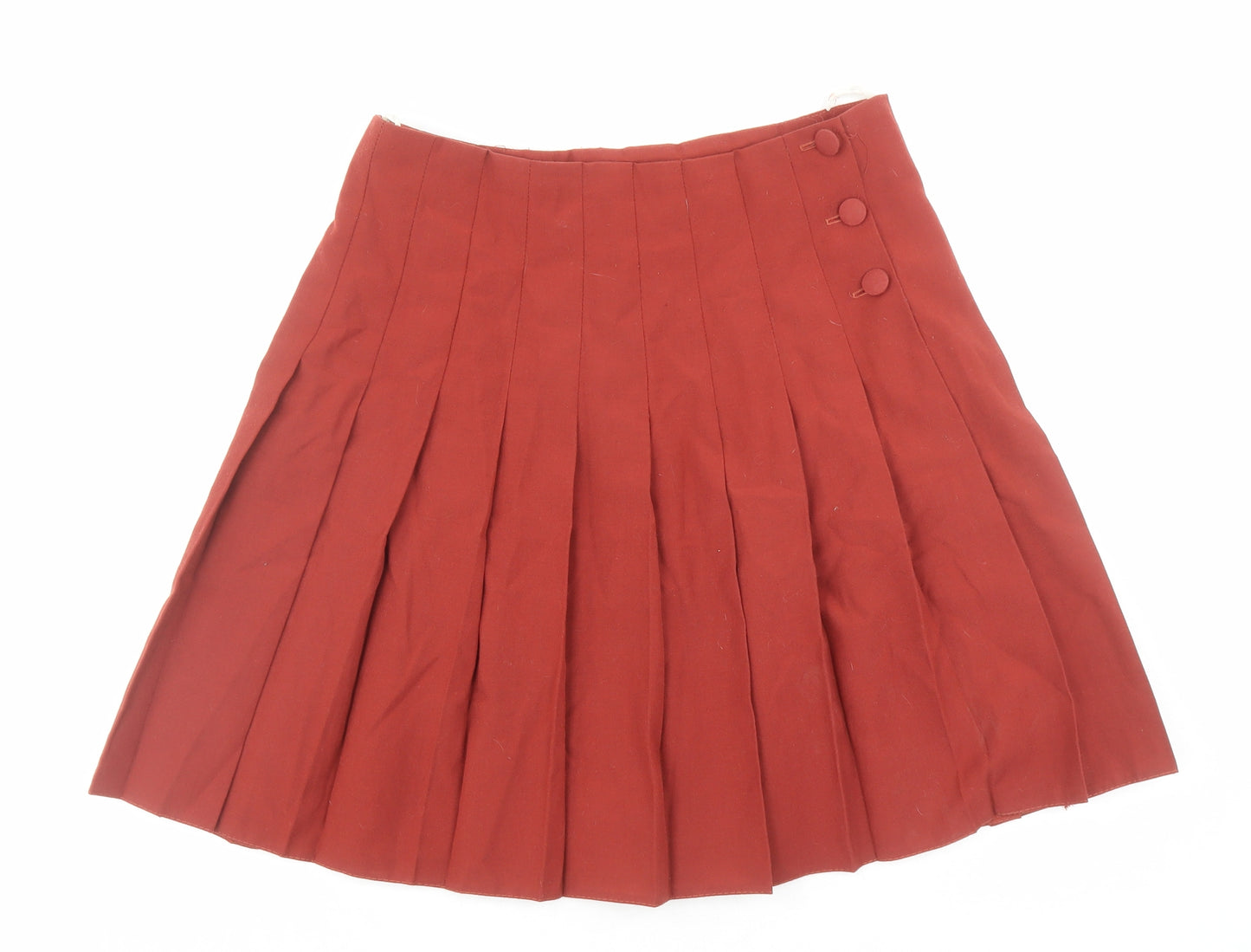 Ego Womens Brown Polyester Pleated Skirt Size 16 Button - Vintage