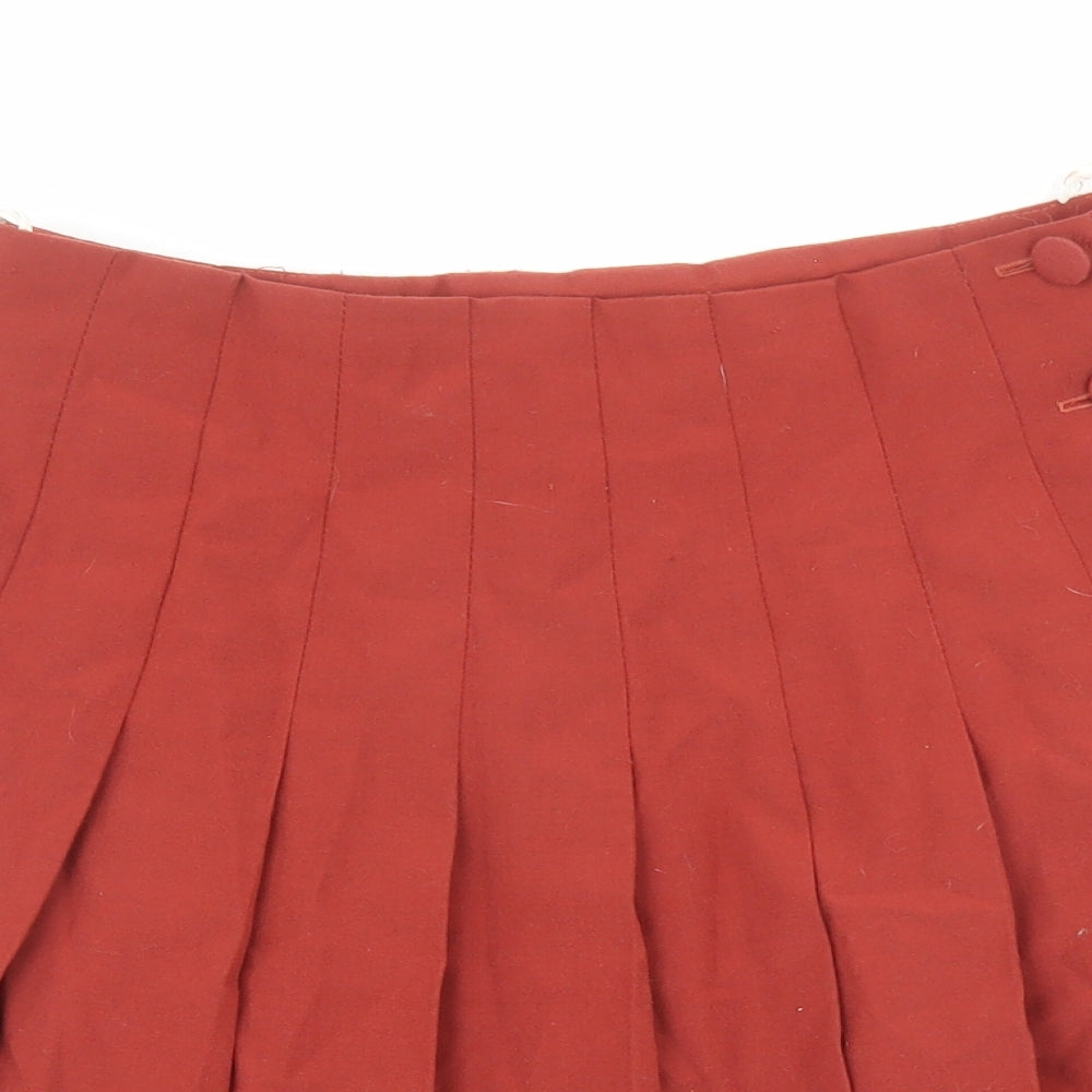 Ego Womens Brown Polyester Pleated Skirt Size 16 Button - Vintage