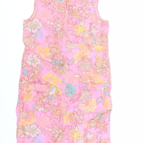 NEXT Womens Pink Floral Linen A-Line Size 8 V-Neck Pullover