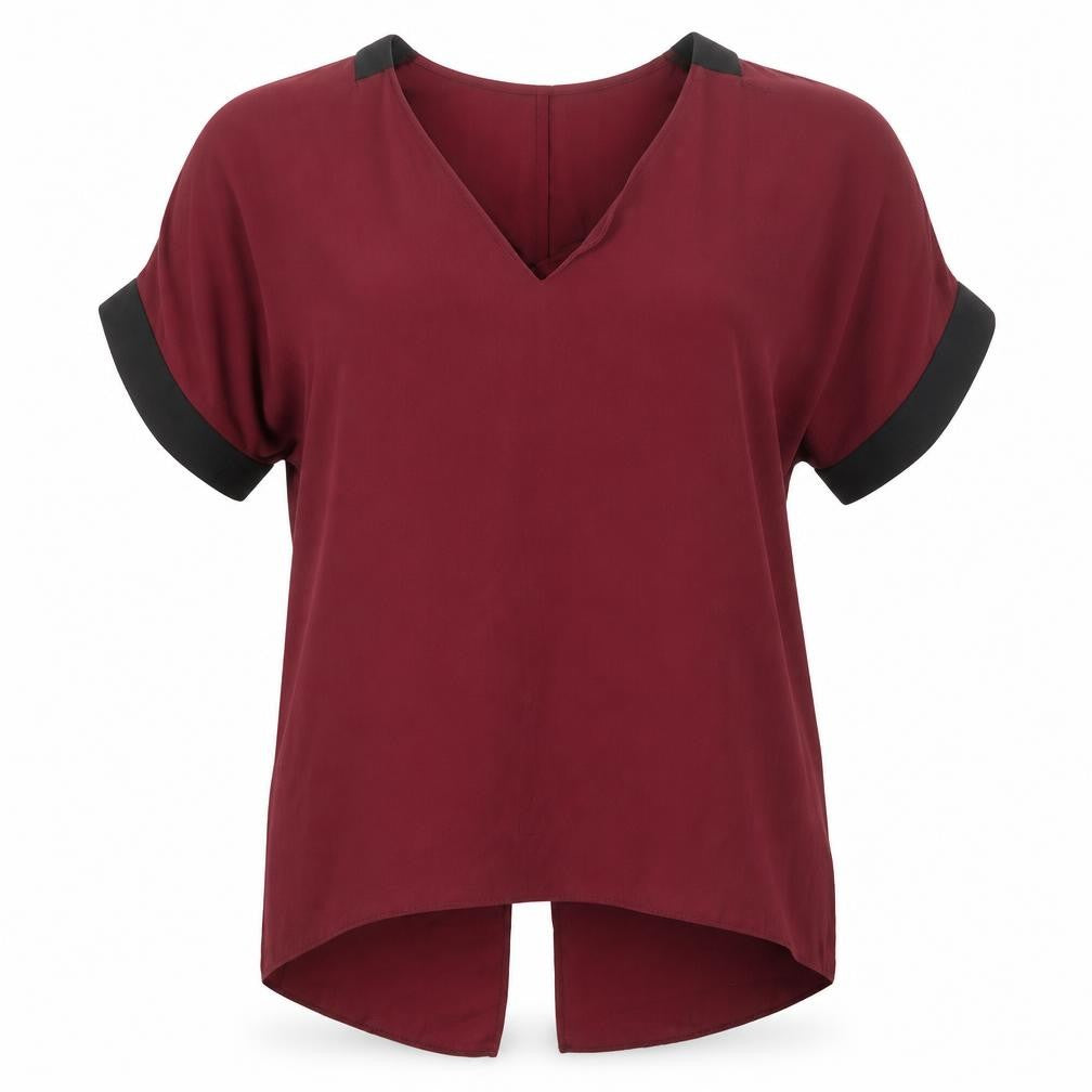Front view of River Island women’s red polyester basic blouse, size UK 14, v-neck - cold shoulder