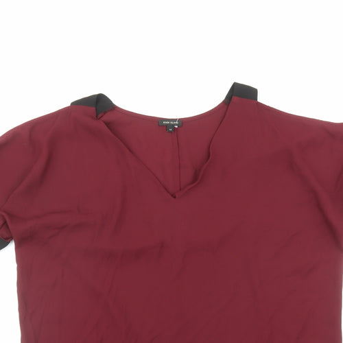 River Island Womens Red Polyester Basic Blouse Size 14 V-Neck - Cold Shoulder
