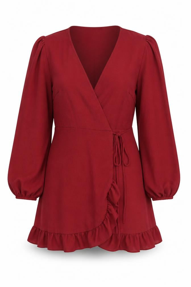 Front view of ASOS women’s red polyester kimono blouse, size UK 12, collared