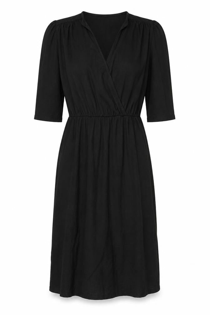 Front view of La Redoute women’s black polyester a-line, size S, v-neck pullover